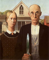 American Gothic, Grant Wood, Hugo Award rocket, Mount Fuji in the background