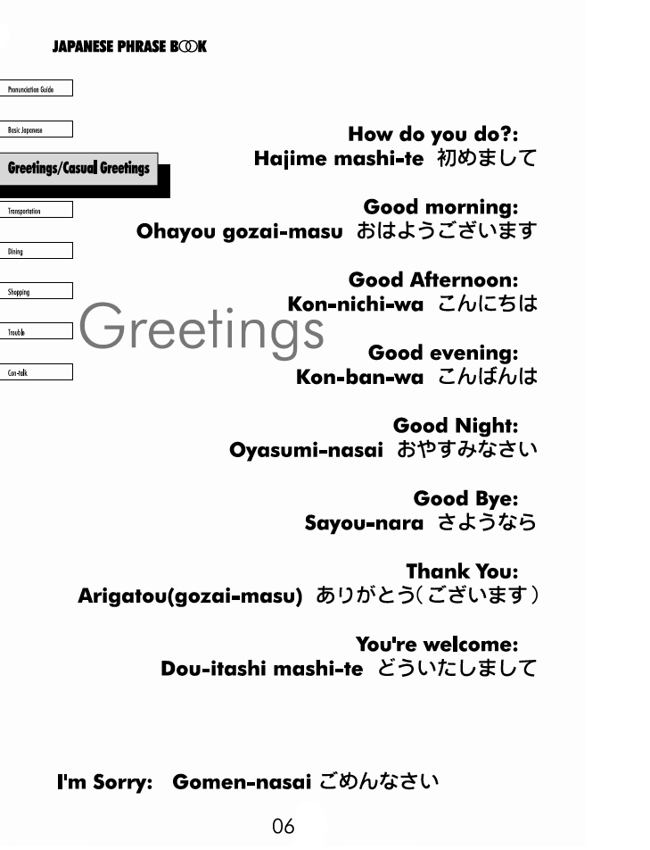 Japanese Phrase book page