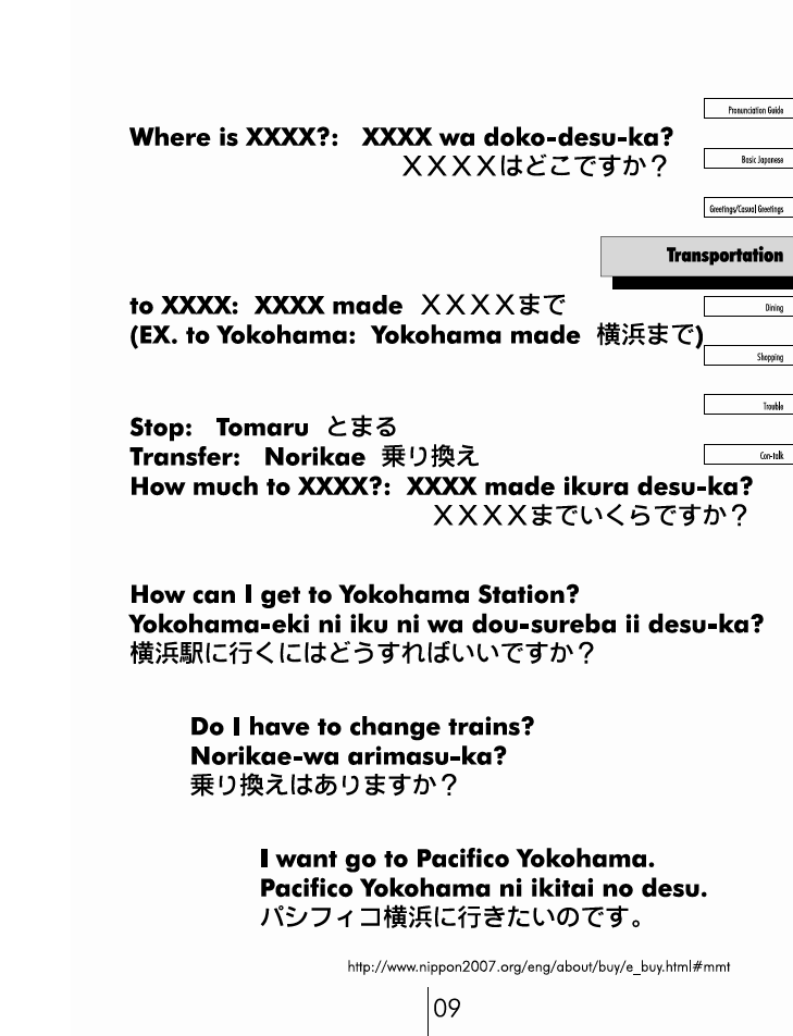 Japanese Phrase book page