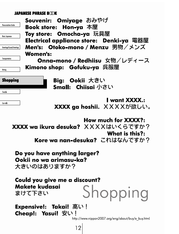 Japanese Phrase book page