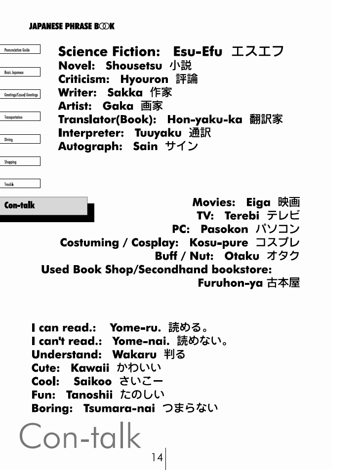 Japanese Phrase book page